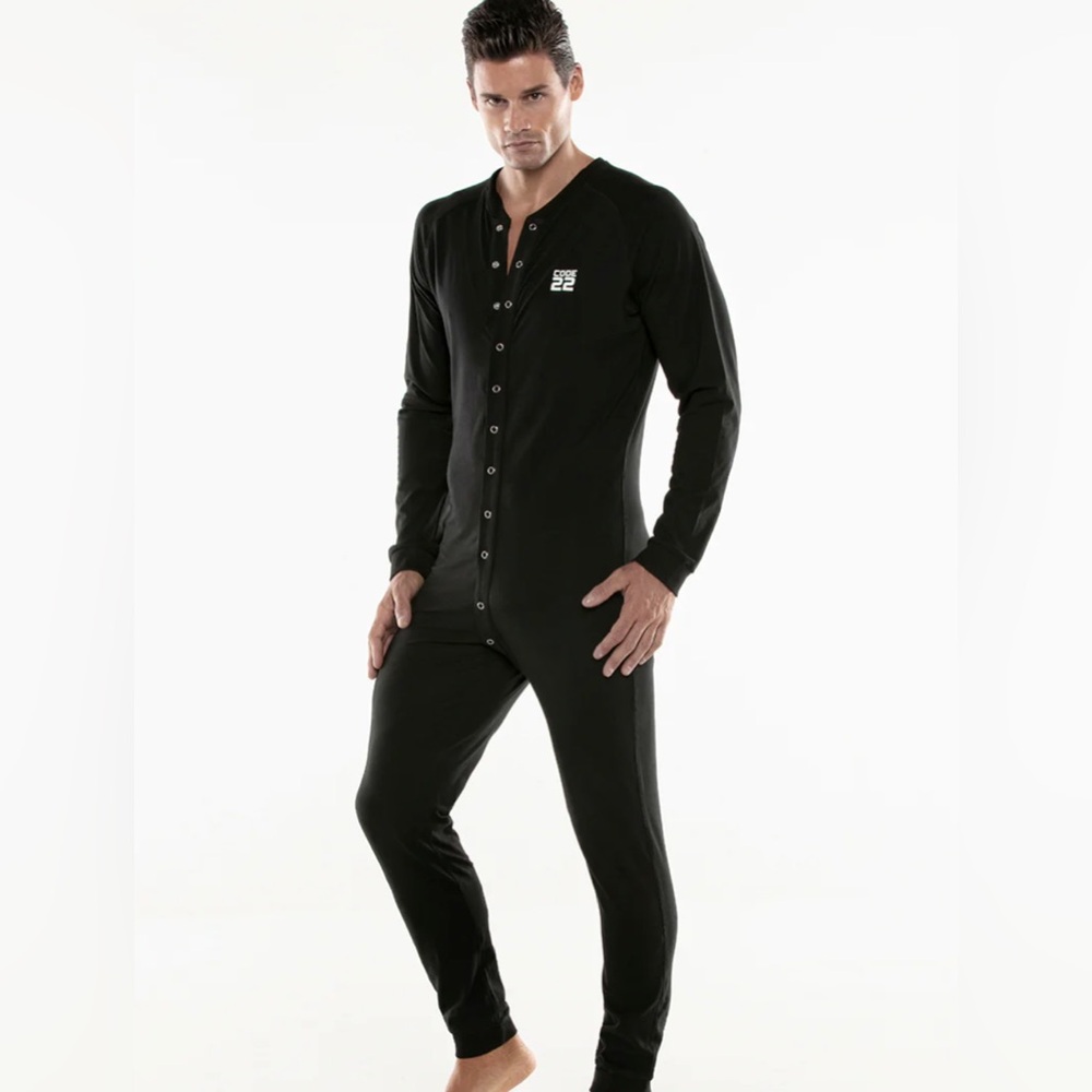 CODE 22 Union Suit 
Black Button-Up Jumpsuit size large